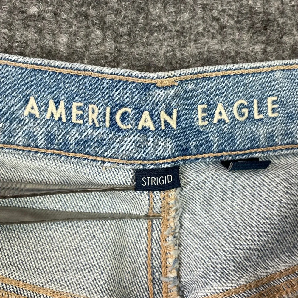 American Eagle Perfect Bermuda Shorts Womens 10 Blue Strigid Distressed Raw Hem